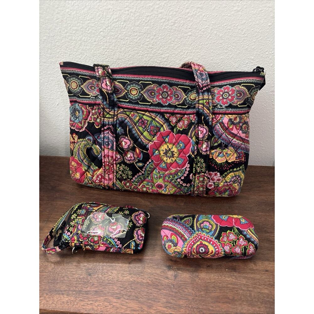 Vera Bradley Double Strap Handbag Hue Paisley Floral Glasses Case Card Holder